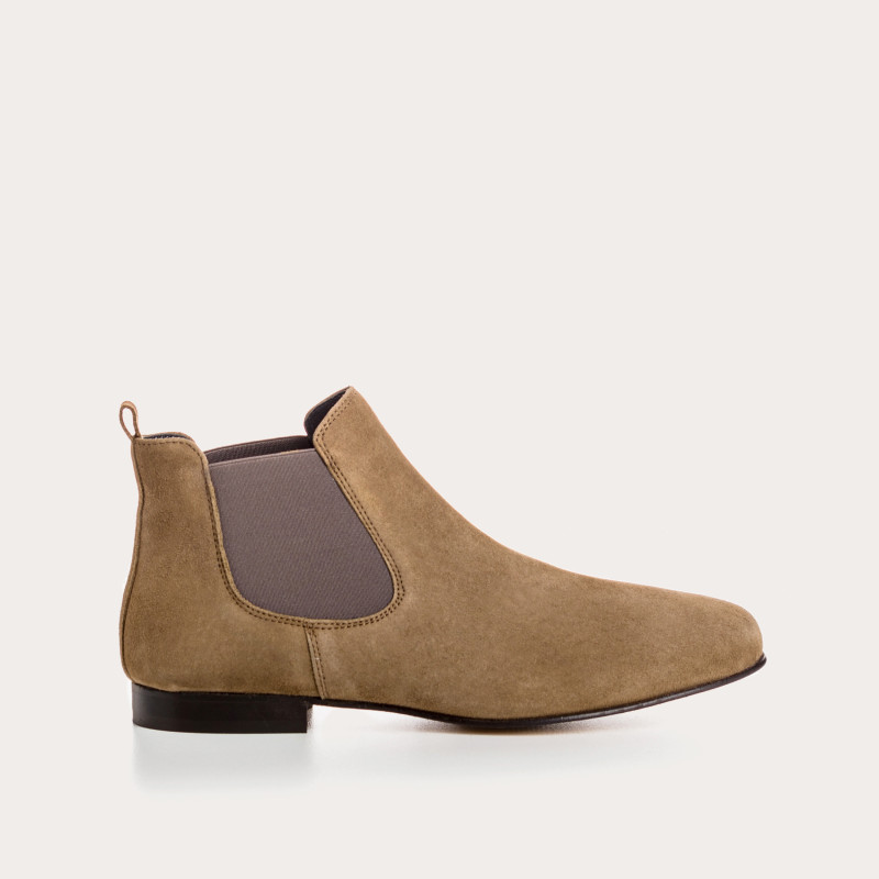 Bottines Chelsea plates en cuir velours avec élastiques