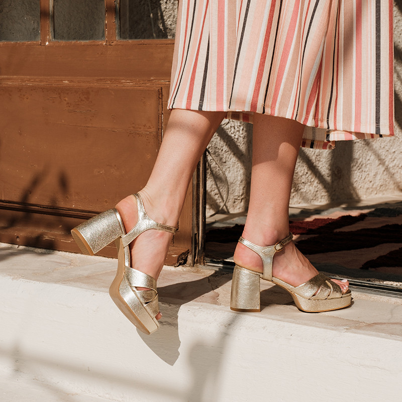 Sandales Plateformes Femme Eclat Cuir Métallisé - PADGE | Reqins