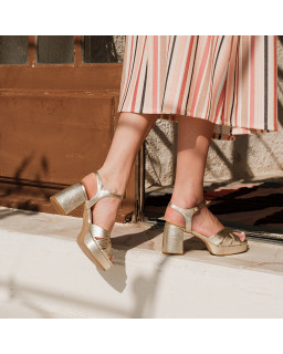 Women's Platform Sandals Metallic Leather Eclat - Padge | Reqins