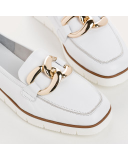 Leather compensated loafers with golden or silver accessories