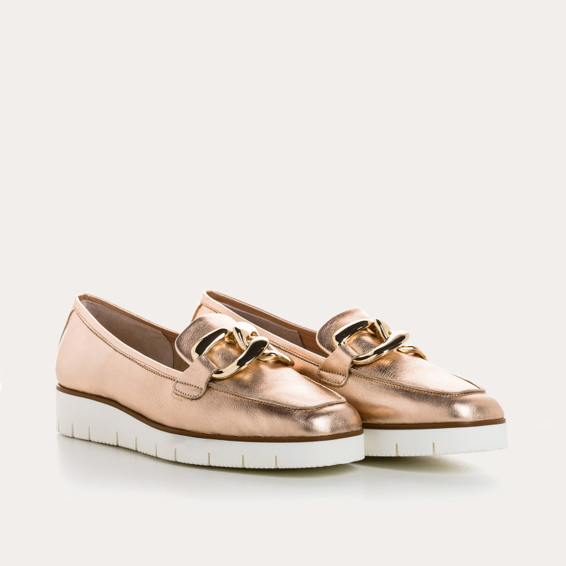 Mocassins Bijou Compensés Femme Éclat Cuir Métallisé - NASTER| Reqins