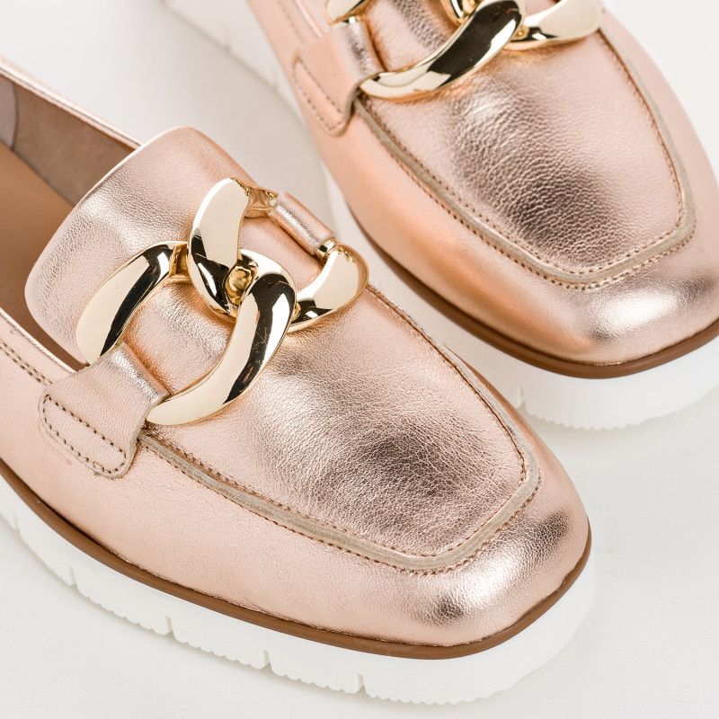 Moccasins jewel compensated woman shine leather metallic - Naster | Reqins