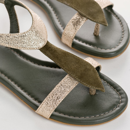 Flat Sandals Woman Velvet Leather Metallized - Bernie | Reqins