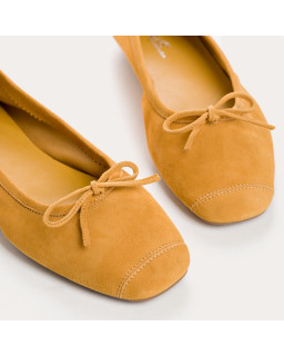 Ballerines plates à nœud en cuir velours avec renfort à la pointe