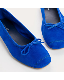 Ballerines plates à nœud en cuir velours avec renfort à la pointe