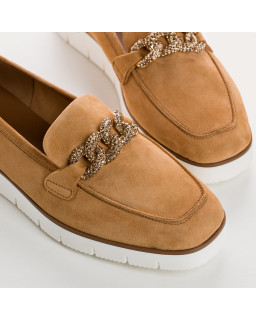 Velvet leather wedge moccasins with silver rhinestones