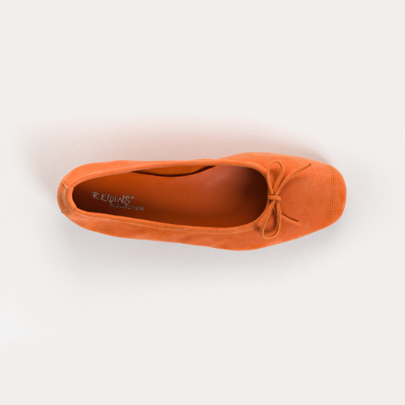 Ballerines plates à nœud en cuir velours avec renfort à la pointe