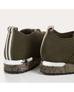 Baskets pour femme à lacets en lycra kaki