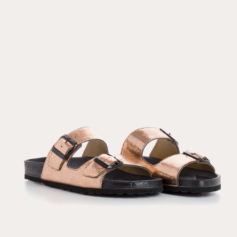 Nubia Bride Sandals - Women's Metallic Leather Anatomical Shoes | Reqins