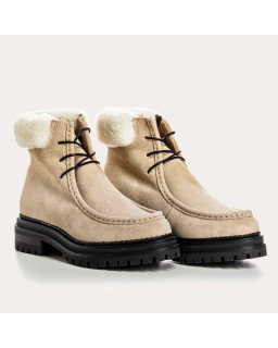 Derbies montantes beige en cuir velours