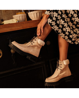 Beige rising derbies in velvet leather