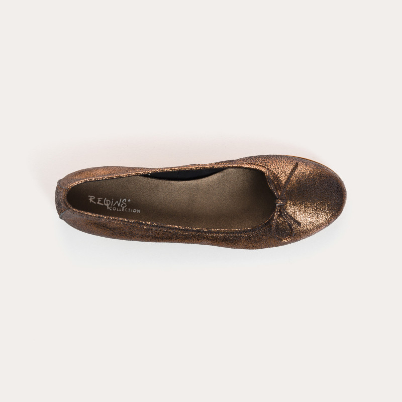 Flat ballerinas with metallic leather knot with rounded butt