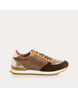 Velvet leather sneakers and black laces metallic / women's vison