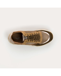 Velvet leather sneakers and black laces metallic / women's vison