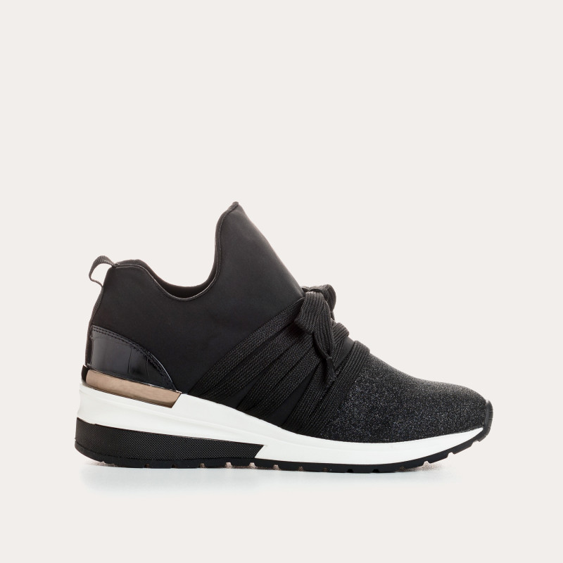 Baskets "slip-on" à lacets en lycra pour femme