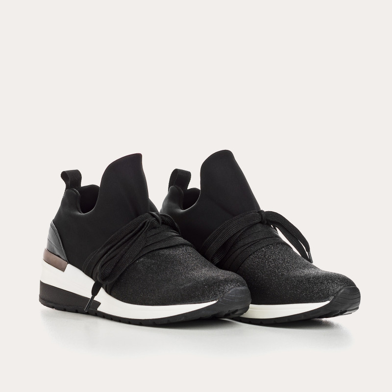 Baskets "slip-on" à lacets en lycra pour femme