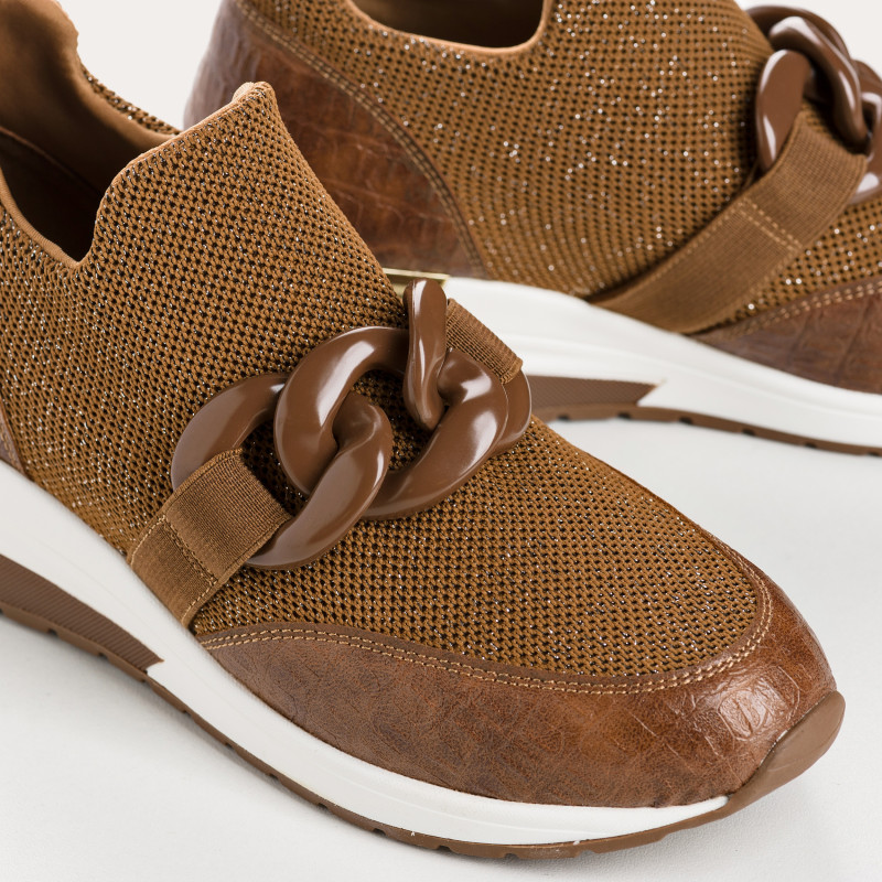 Baskets pour femme en tissu élastique lamé avec accessoires bijoux