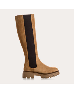 Bottes hautes en cuir velours avec élastiques et semelles crantées