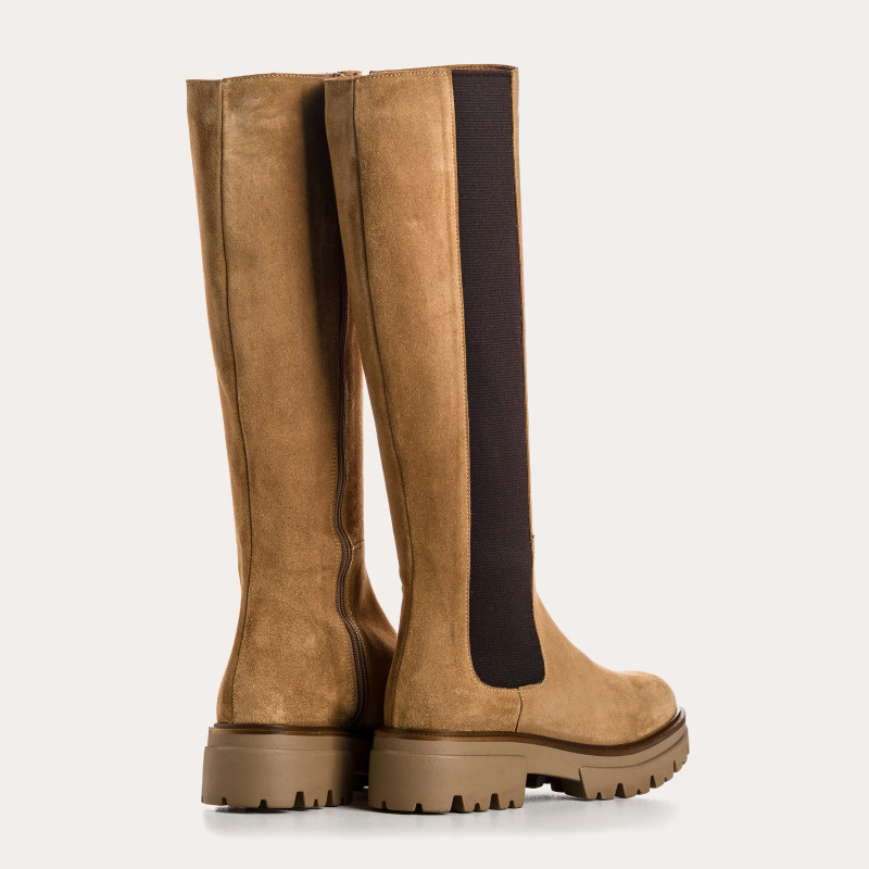 Bottes hautes en cuir velours avec élastiques et semelles crantées