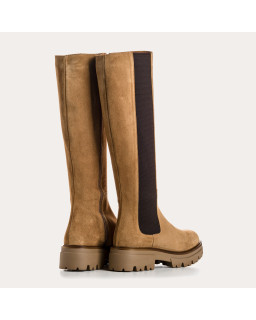 High velvet leather boots with elastic and notched soles