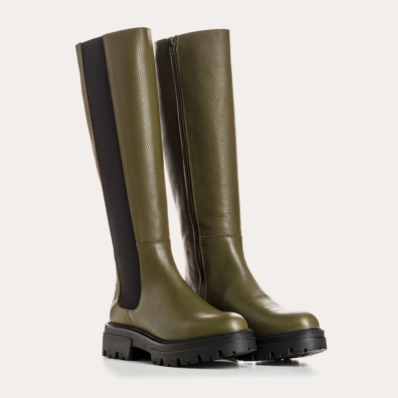 Bottes hautes en cuir grainé avec élastiques et semelles crantées