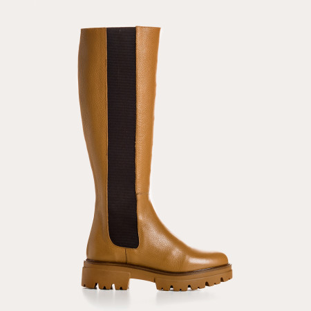 Bottes hautes en cuir grainé avec élastiques et semelles crantées