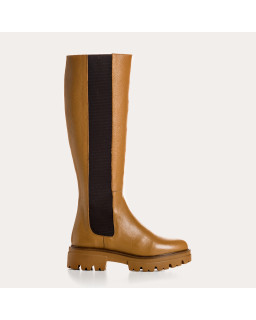 Bottes hautes en cuir grainé avec élastiques et semelles crantées