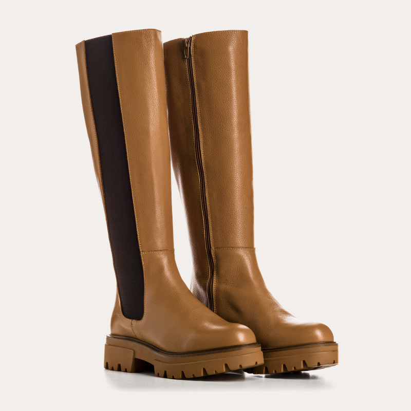 Bottes hautes en cuir grainé avec élastiques et semelles crantées