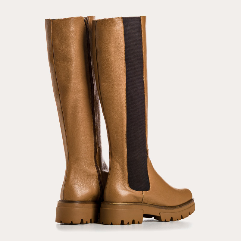 Bottes hautes en cuir grainé avec élastiques et semelles crantées