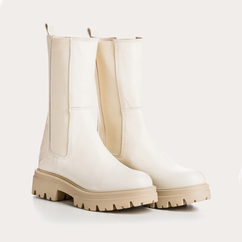 Grained leather boots with elastic thick soap