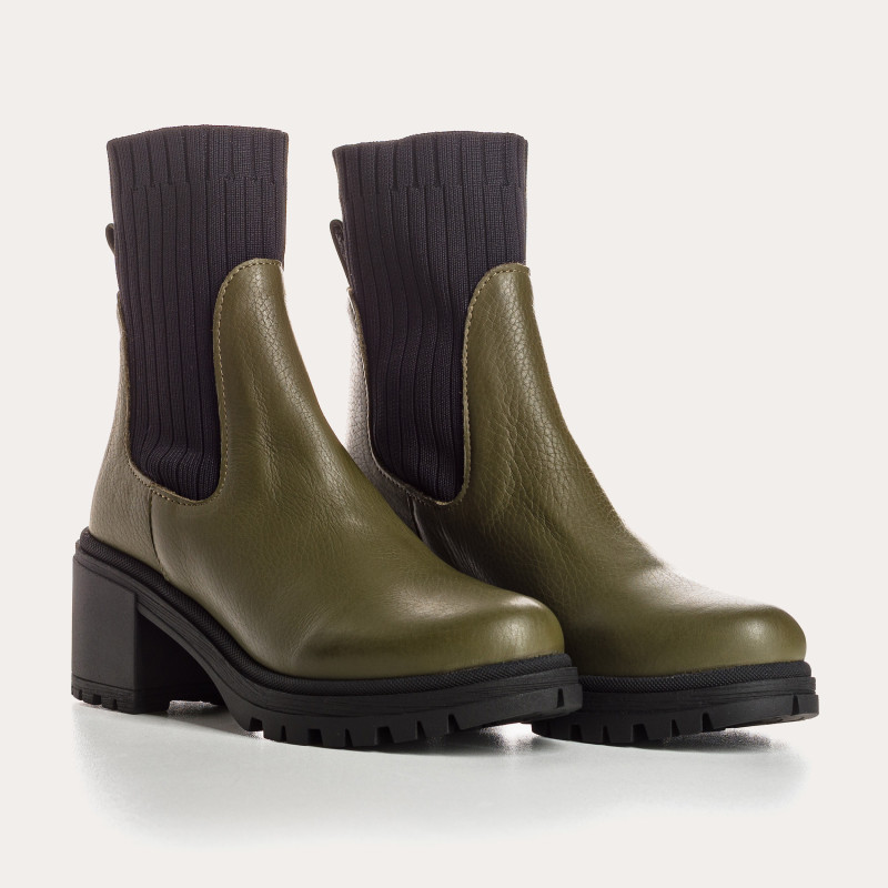 Bottines Chelsea à talons en cuir grainé