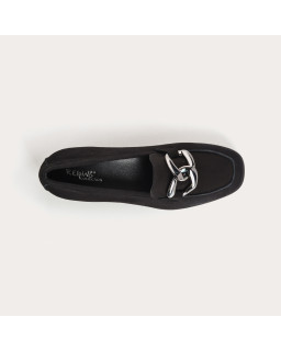 Velvet leather compensated loafers with silver accessories