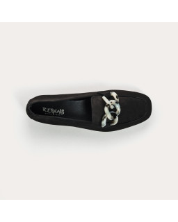 Mocassins bijoux en cuir velours avec chaîne bijou