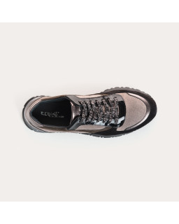 Velvet leather sneakers and black laces metallic / women's vison