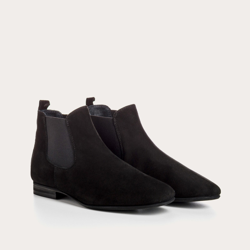 Bottines Chelsea plates en cuir velours avec élastiques