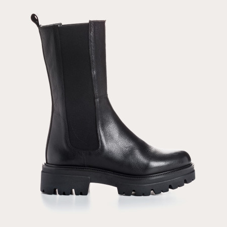 Boots en cuir grainé avec élastiques et semelle crantée épaisse