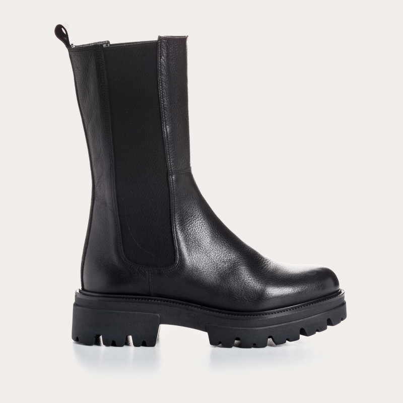 Boots en cuir grainé avec élastiques et semelle crantée épaisse