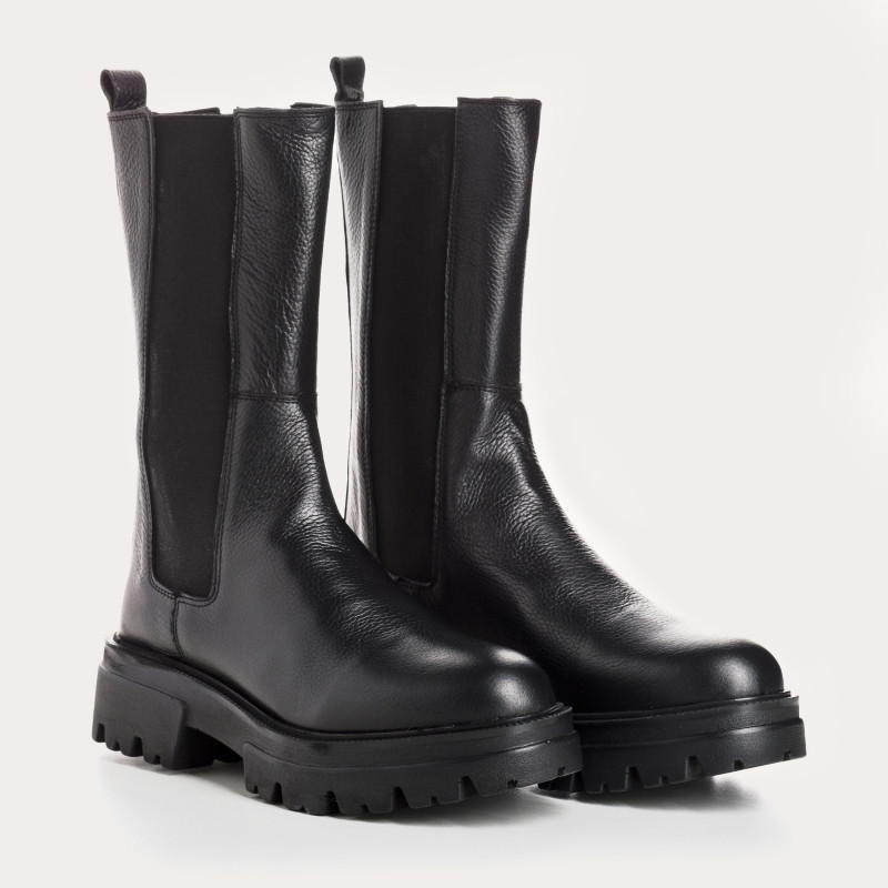 Boots en cuir grainé avec élastiques et semelle crantée épaisse