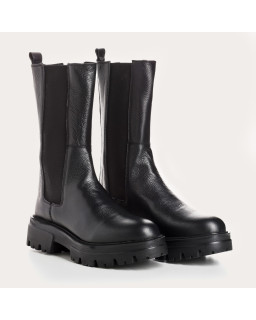 Boots en cuir grainé avec élastiques et semelle crantée épaisse