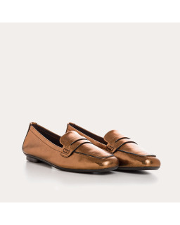 Mocassins collège en cuir métallisé avec bout carré