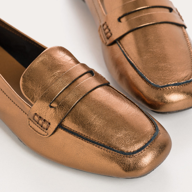 Moccasins College Leather Metallic with Square Tip