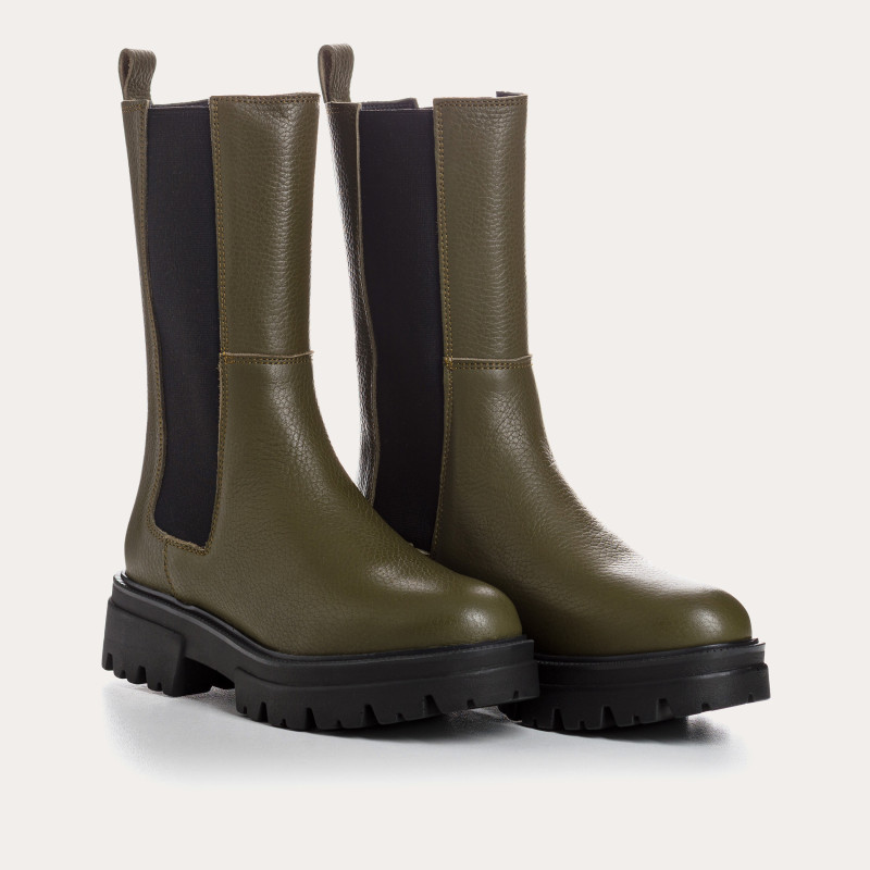 Boots en cuir grainé avec élastiques et semelle crantée épaisse