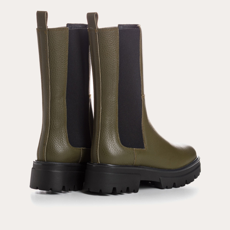 Boots en cuir grainé avec élastiques et semelle crantée épaisse