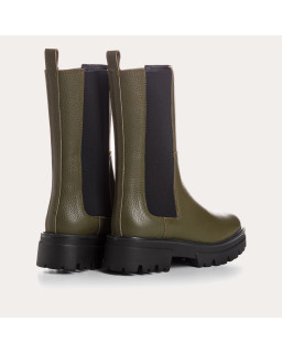 Grained leather boots with elastic thick soap