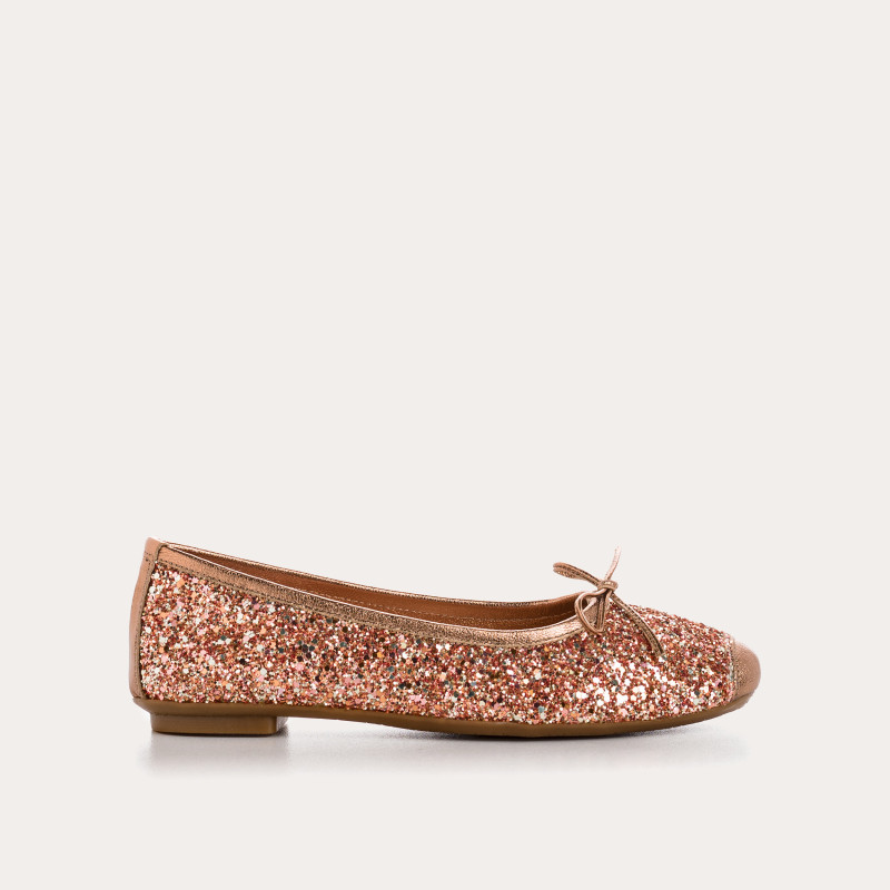 Flat-knotted flat ballerinas with glitter fabric with velvet leather reinforcement