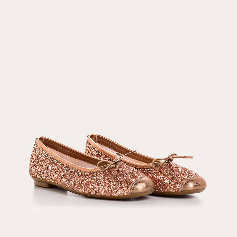 Flat-knotted flat ballerinas with glitter fabric with velvet leather reinforcement