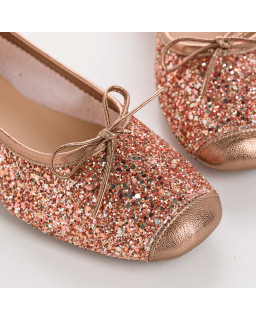 Ballerines plates à nœud en tissu pailleté avec renfort en cuir velours