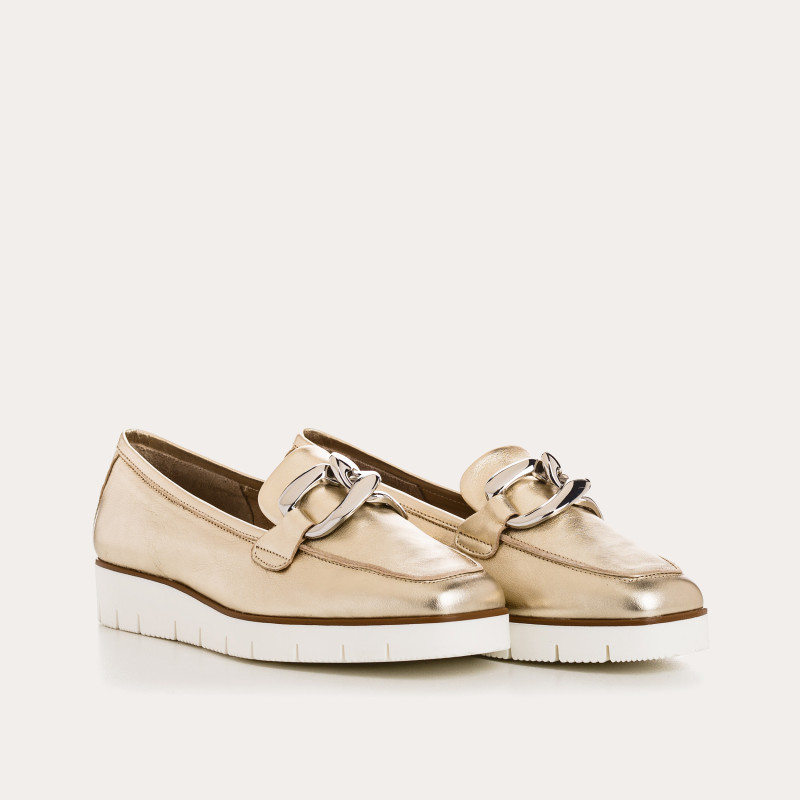 Mocassins Bijou Compensés Femme Éclat Cuir Métallisé - NASTER| Reqins