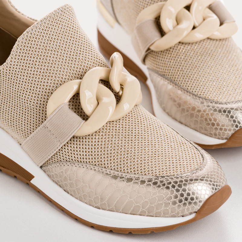 Women's Sneakers in Elastic Fabric Lady with Jewelry Accessories