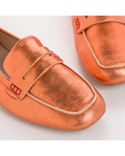 Mocassins collège en cuir métallisé avec bout carré